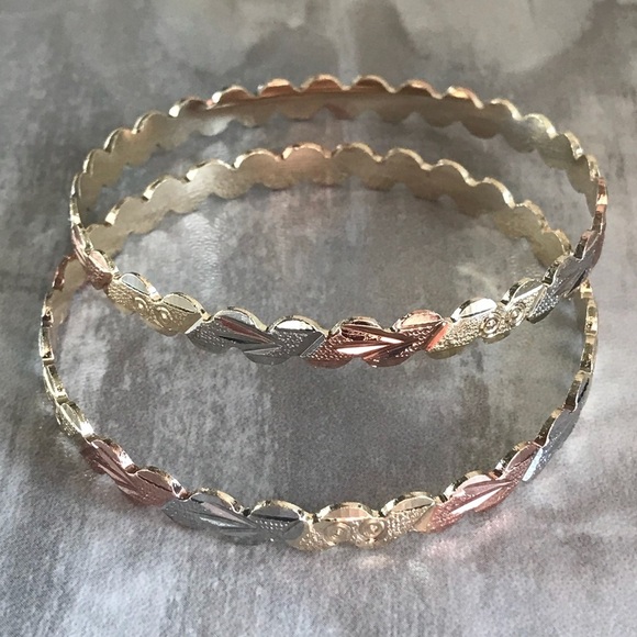 2set TriColor Gold Plated Bangle Cuff - Picture 1 of 7